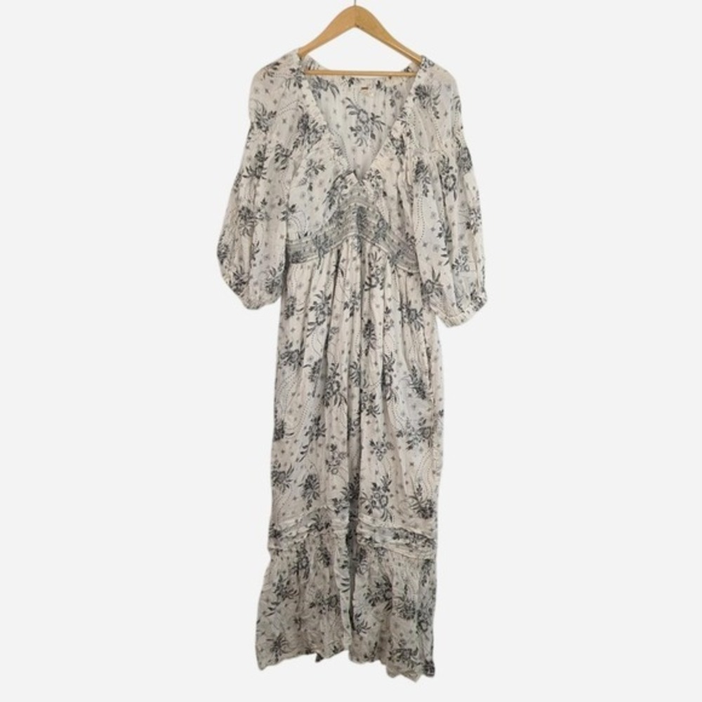 Free People Golden Hour Floral Boho Maxi Dress Ivory Black XL - Picture 5 of 12